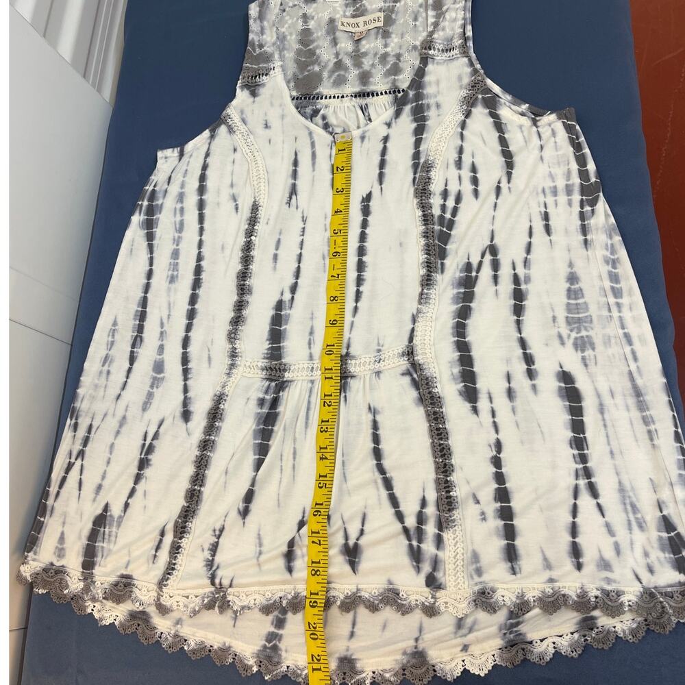Knox Rose Womens Grey Tie Dye Babydoll Tank Top Lace Eyelet Trim Size M - Picture 3 of 7